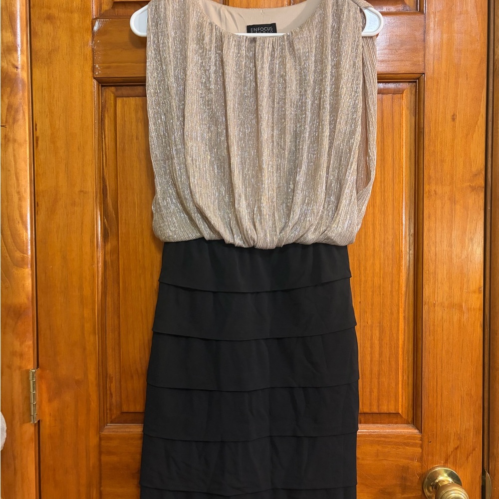 Shimmering Gold and Black Layered Dress